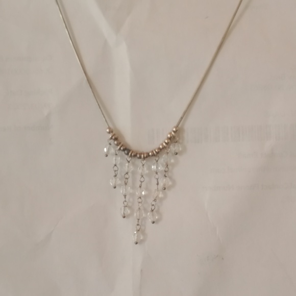 Vintage 925 Sterling Silver Beaded Dangling Design white Crystals Necklace - Picture 3 of 5